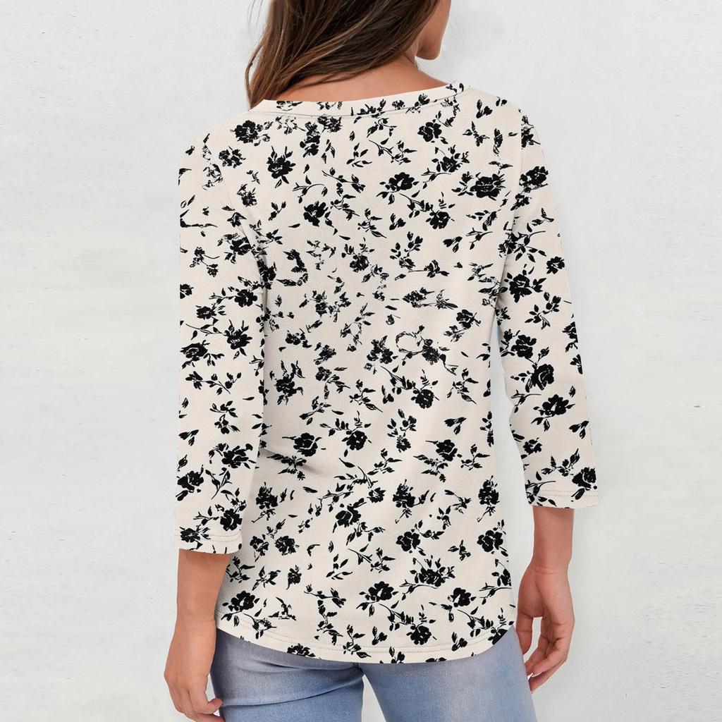 3/4 Sleeve Shirts For Women Cute Print Graphic Tees Blouses Casual Plus Size Basic Tops Pullover