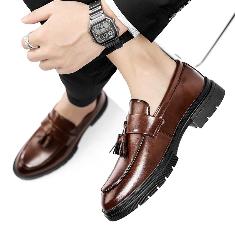 Fashion Thick Soled Tassel Loafers Mens Leather Loafers Mocassin Homme Calzado Hombre New Zapatos De Hombre Business Dating Men’s Shoes