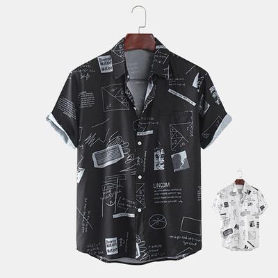 Beach Shirt Graffiti Print Short Sleeve Men Single-breasted Lapel Hawaiian Shirt Beachwear