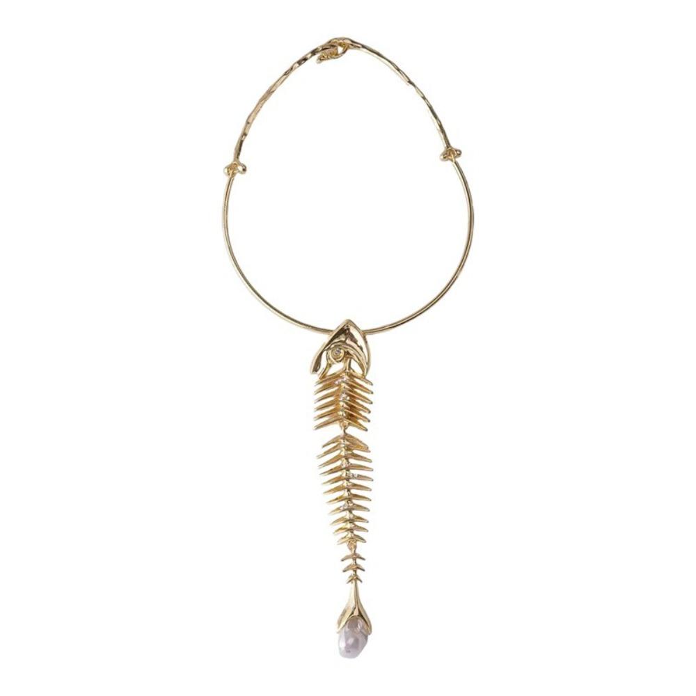 Zinc Zinc Alloy Fashion Exaggerated Necklace Rhinestone Fish Bone Neck Chain For Women