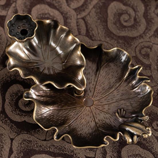 Incense Burner Imitation Lotus Leaf Hand-carved Incense Waterfall Eye-catching Aromatherapy Ornament