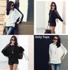Stylish Black And White Lace Batwing Sleeve T-shirt For Plus Size Women In Trendy Commute Style