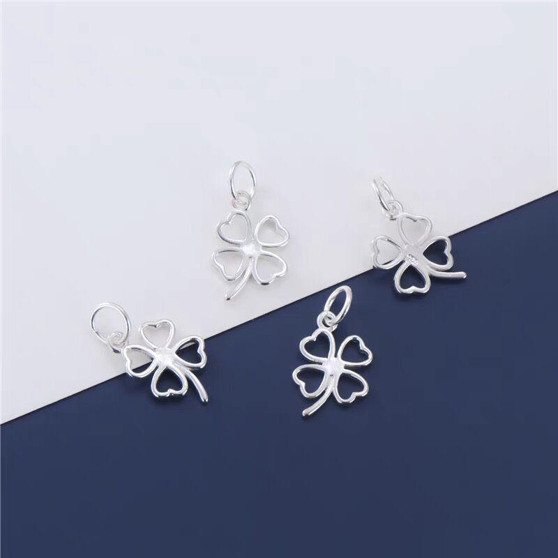 DIY S925 Sterling Silver Beaded Pearl Bracelet with Four-Leaf Clover Pendant