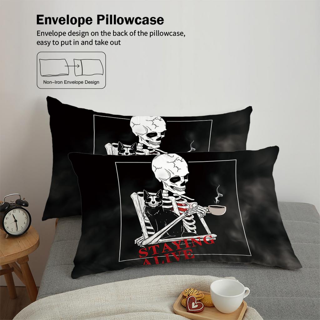 3-piece set, skull staying alive pattern printed duvet set, queen, king, double bed, party  funny and creative bedding set