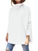 2024 Damen Hochhals Oversized Mittellanger Fledermausärmel Pullover mit Schlitzsaum und Taillengürtel