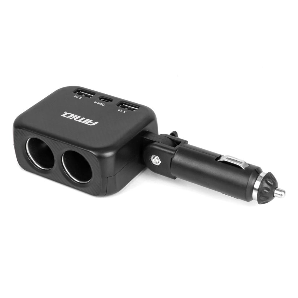 Adattatore presa accendisigari con caricatore 2x USB-A 1x USB-C 12V 24V 100W 180° AMIO-04357