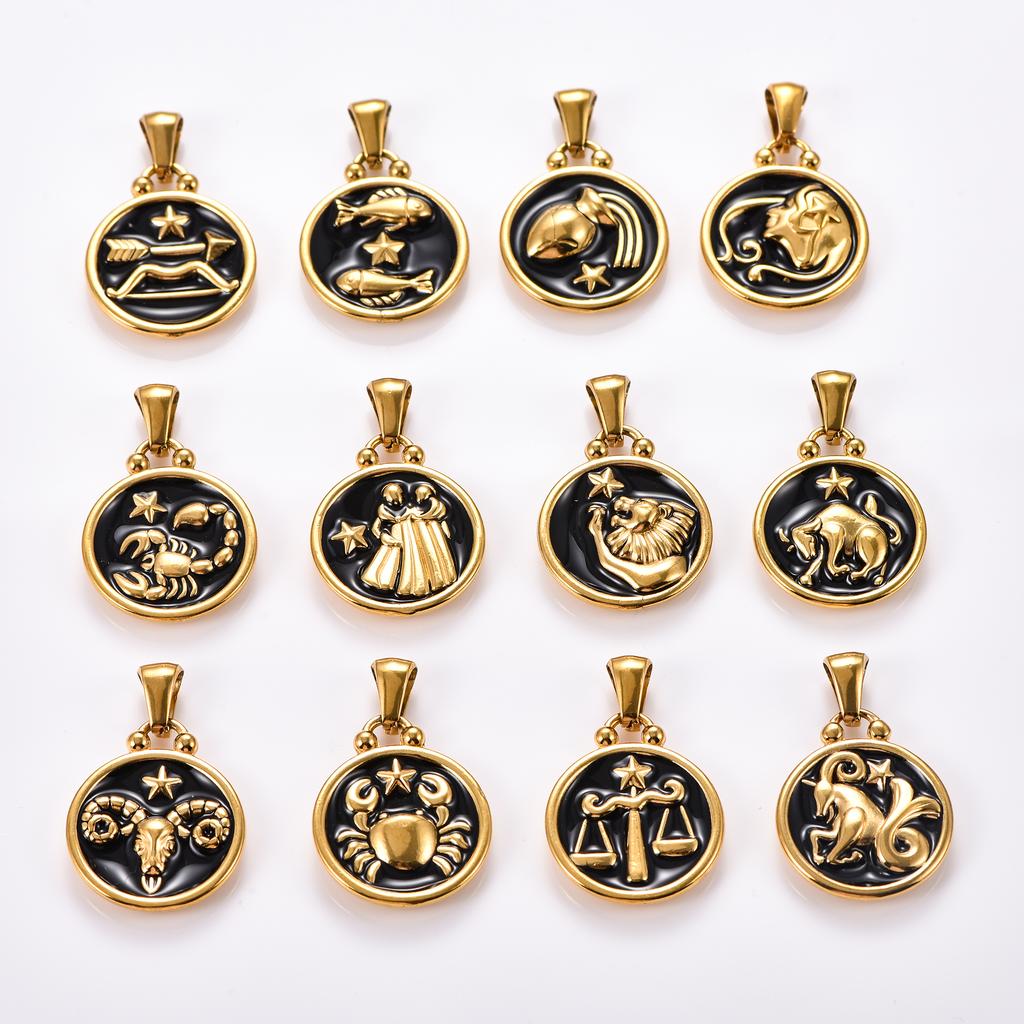 Stainless Steel 12 Constellation Pendant Necklace for Women Gold Zodiac Sign Charm Astrology Metal Jewelry Birthday Gift