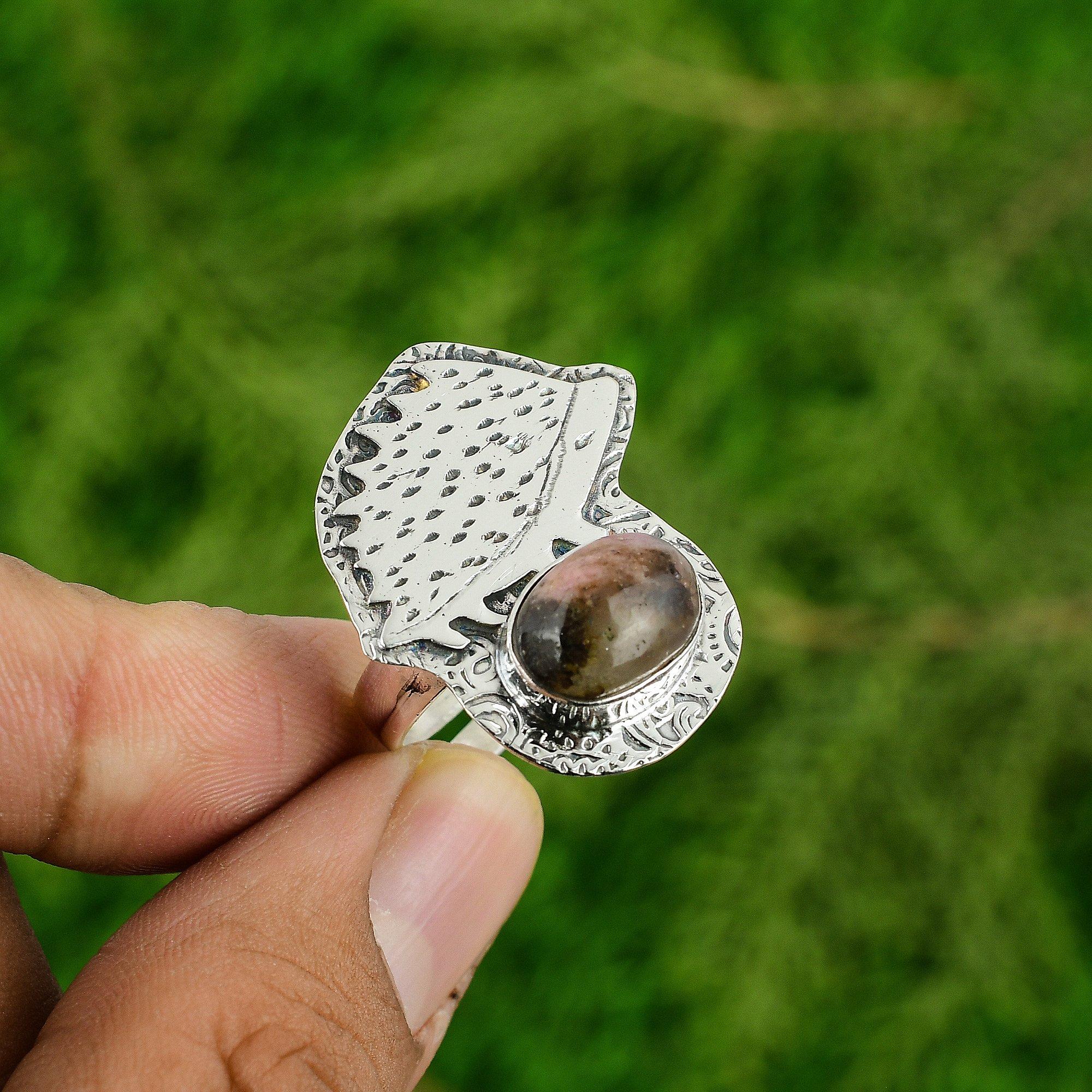 

Sterling Silver Rhodonite Gemstone Unique Art Deco Wedding Birthday Ring Jewelry Adjustable