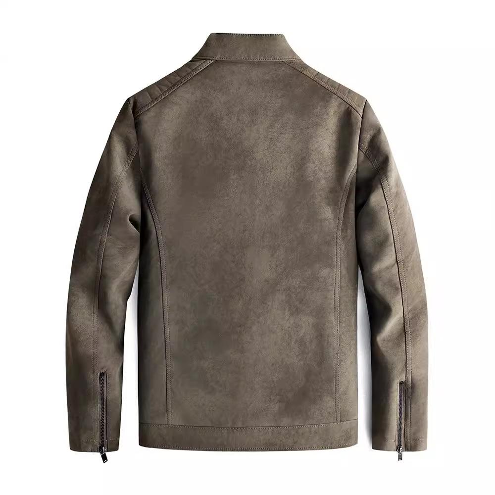 Fleece thermal locomotive leather jacket men's autumn and winter retro stand-up collar leisure travel pu leather jacket