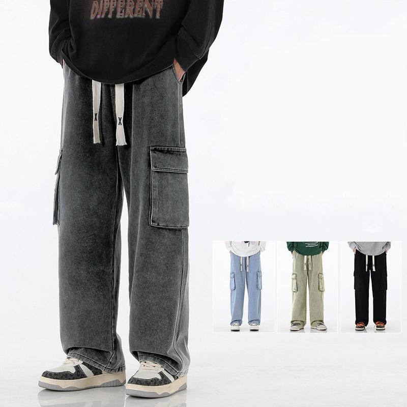 Autumn Men Cargo Jeans Baggy American High Street Y2K Pocket Overalls Fashion Streetwear Vintage Wide Leg Pants