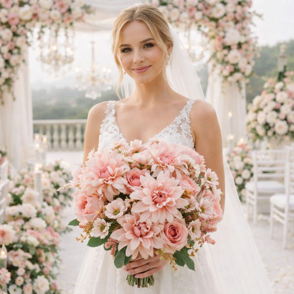 Bridal Bouquet Silk Dahlia Flower Arrangements Simulated Dahlia Artificial Flowers Bridal Bouquet