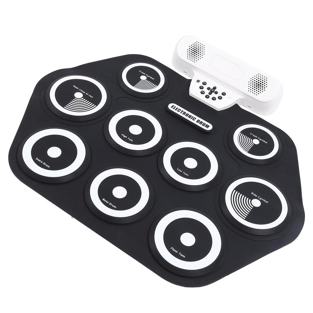 Electronic Drum Pad Portable Hand Rolled Drum Pad Double Speakers Bluetooth Rechargeable Silicone Ro