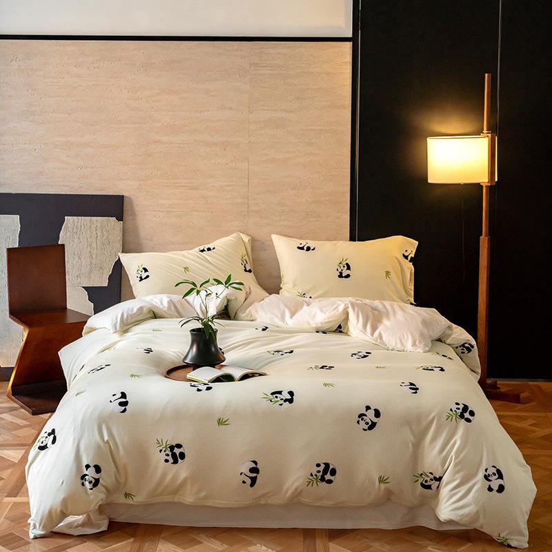 Class A Cotton Maternal And Infant Grade Small Fresh Knitted Cotton 4Pcs Set Pure Cotton Single Bed Sheet Single Quilt Cover Single Bed Hat Single