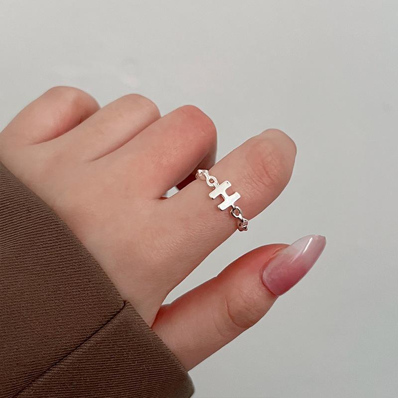Korean Version Plain Ring Irregular 925 Sterling Silver Versatile Ring Women's Niche Ins Style Design Non-fading Combination Ring