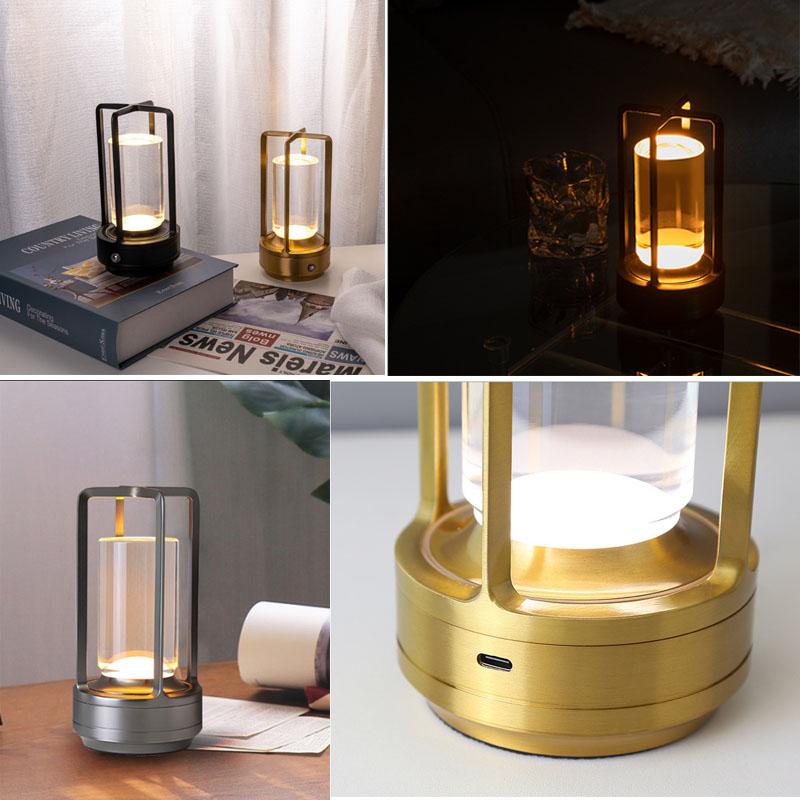 Metal LED Table Lamp Touch Dimming USB Rechargeable Cordless Retro Bar Desk Ligh Restaurant Dining Lighting Bedroom Home Decor