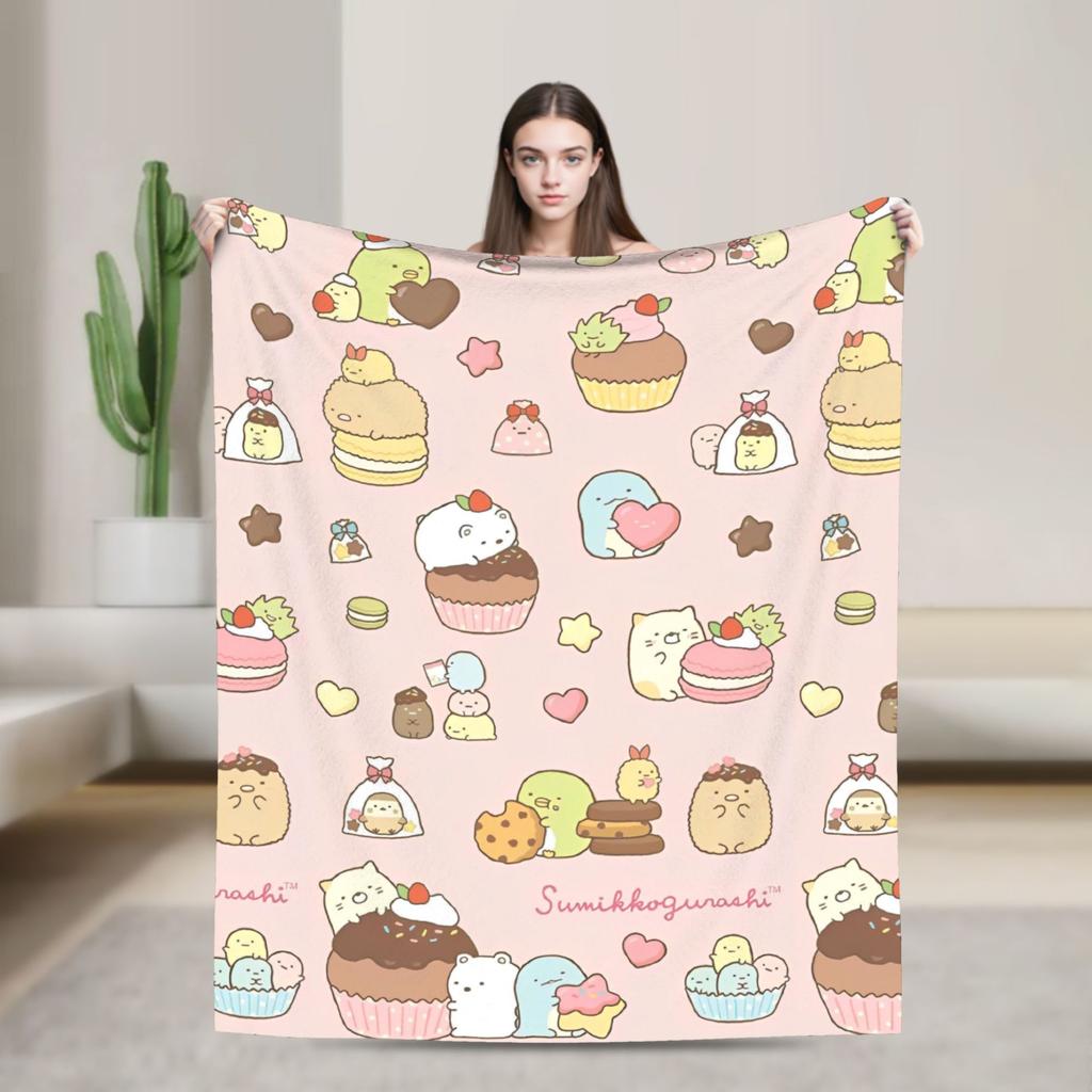 Sumikko Gurashi Cartoon Flannel Throw Blanket Shirokuma Penguin for Bedspread Knitted Blanket Car Lightweight Multifunction