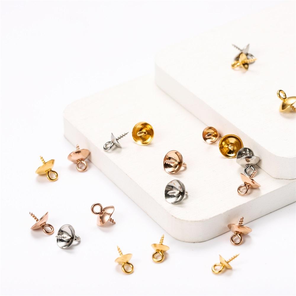 30 Stück Goldfarbene Edelstahl-Schraubösen-Pins Ösen Oberseitig gebohrte Perlen Endkappen Anhänger Charms Verbinder für DIY Schmuckherstellung