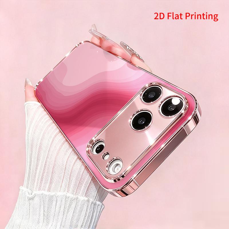 2DFlat electroplated tempered glass phone case,Abstract Pink Waves Design,suitable for iPhone 18 Pro Max 17 16 15 14 13 12 11