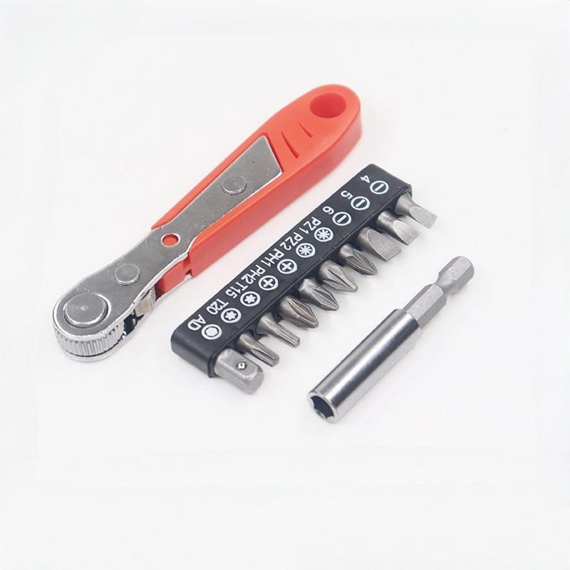 

Набор трещоточных отверточных рукояток 1/4 дюйма для узких мест Передний и задний угловые ключи Прямоугольная изогнутая Крестовая отвертка Сталь Красный Type3