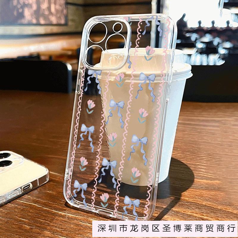 Blue Bow Flower Is Suitable for iPhone11/12/13/14/15Plus Apple 16promax Mobile Phone Case.