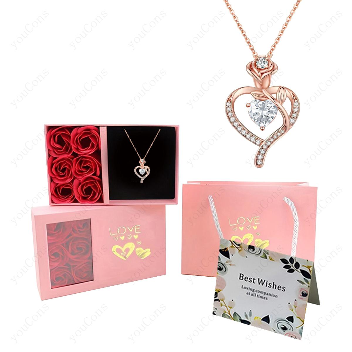 

Heart Birthstone Pendant Necklaces With Rose Gift Box For Women Mother Girlfriend Valentines Christmas Birthday 2026 New Jewelry