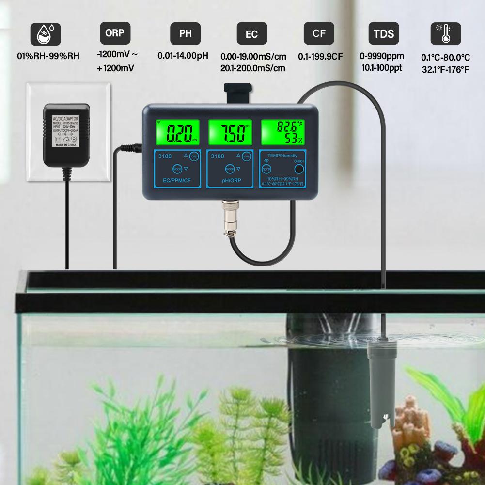 7-in-1 Water Quality Analyzer PH ORP Salt -TDS Temperature WiFi Tester For Swimming Pool Aquaculture Fish Tank Lab Monitoring