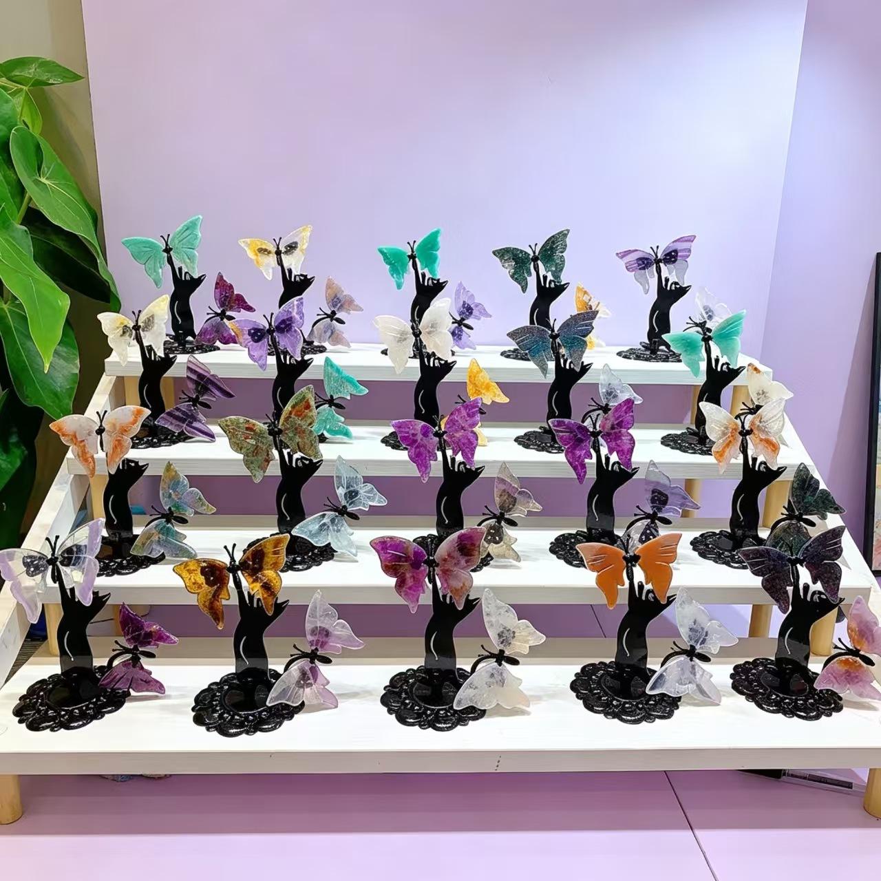 Hot Selling Healing Crystal Stone Flower Butterfly Star Moon Ornaments for Home Decoration Free