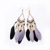 Bohemian Blue Tassel Feather Earrings in Ethnic Yunnan Style
