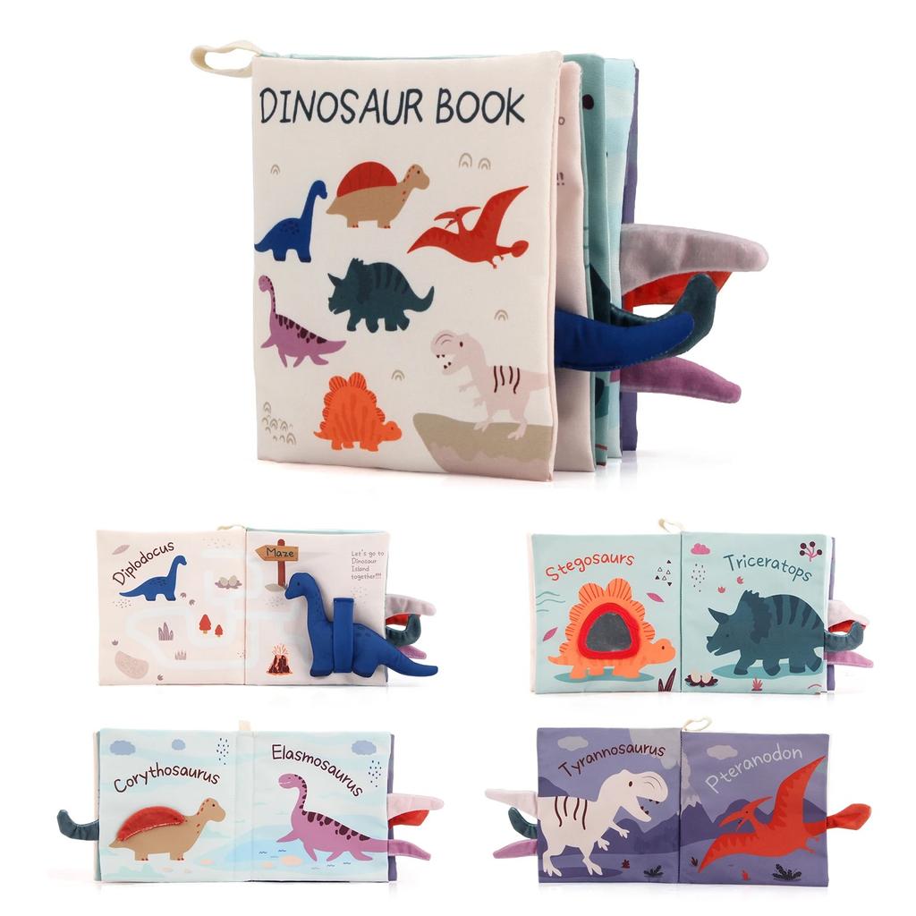 17x16CM Baby Soft Cloth Book Tail Cloth Book Parent-child Interactive Sensory Dinosaur Book 0-36 Months Newborn Montessori Toy