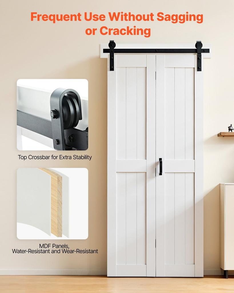 Bifold Barn Door, 914 x 2134 mm, MDF Bi-Fold Sliding Closet Doors, Hardware Kit Included, H-Frame Space-Saving Design, Need to Assemble, for Bedroom,