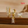 3PCS Gold Color Crystal Square Hoop Earrings Set For Women Butterfly Pendant Cartilage Tragus Helix Ear Stud Fashion Jewelry