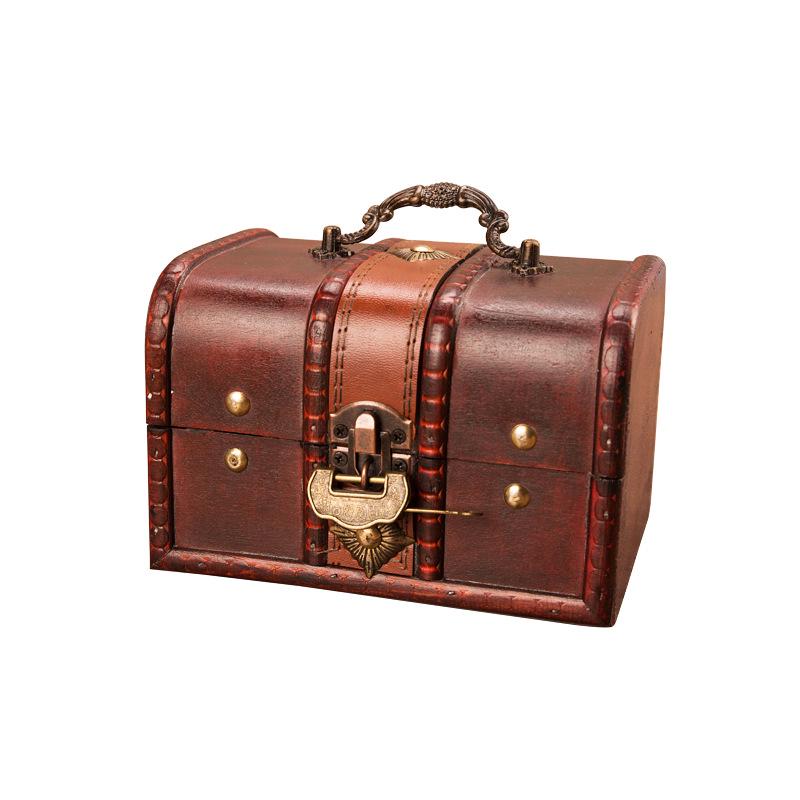 Antique-Style Distressed Wooden Jewelry Box with Lock – Secret Storage Treasure Chest Prop