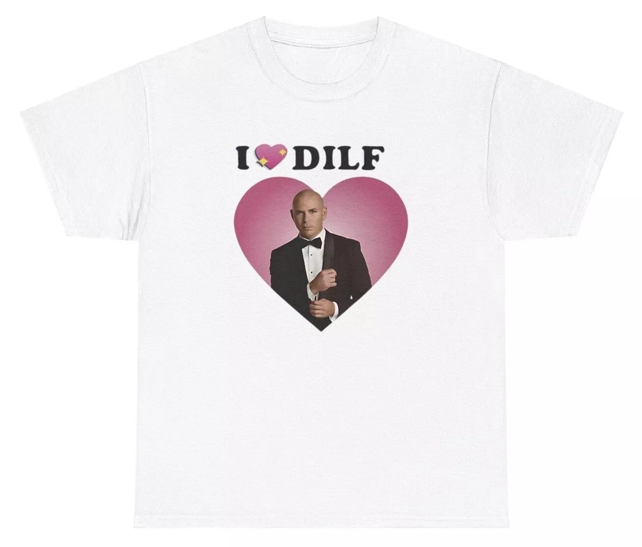 

I Love / Heart DILF T Shirt Funny Pop Singer Parody Silly Dank Meme Y2K Tee M