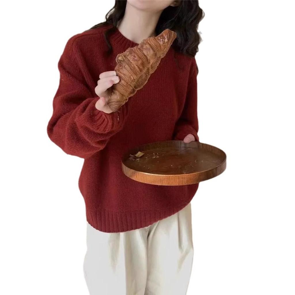 Korean Wool Pullover 2024: Women's Thick Knit Loose Sweater, Round Neck, Autumn/Winter