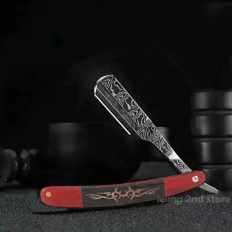 Tan Wood Handle Shaving Razor Professional Barber Shaver with Replaceable Blades Mens Eyebrow Razor Gift