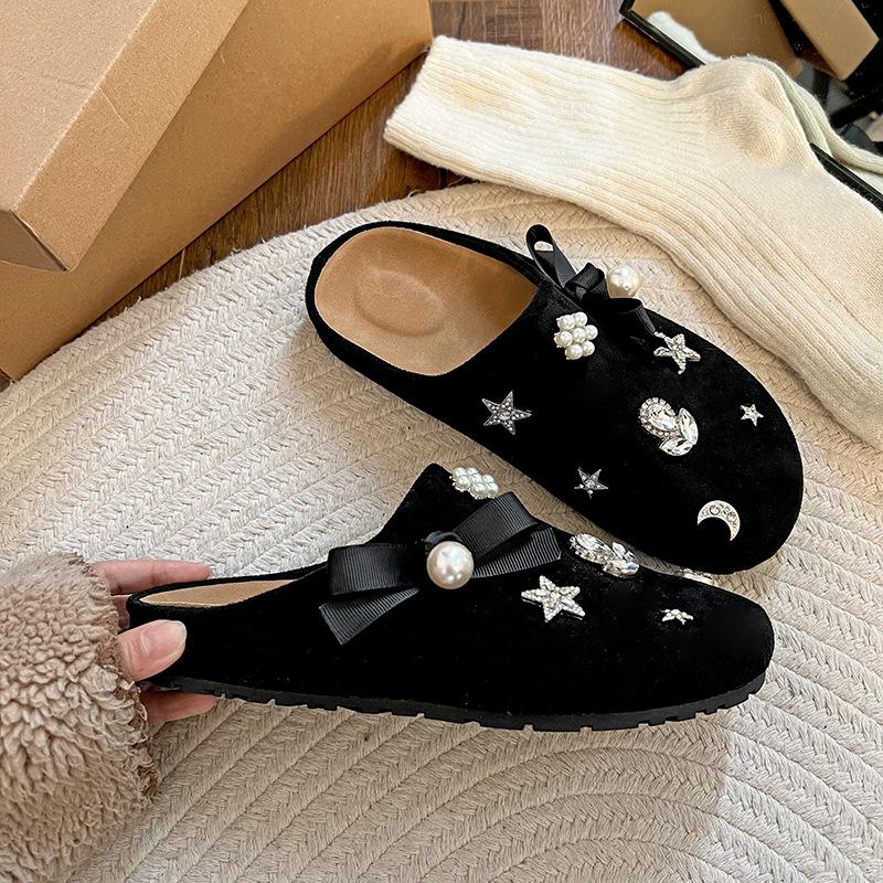 Fashion fragrant black retro bag head thick-soled slippers for women to wear autumn and winter popular Birkenstock half slippers