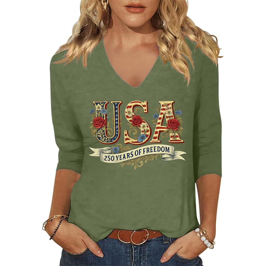 Women's Fashion Casual Independence Day Print Top