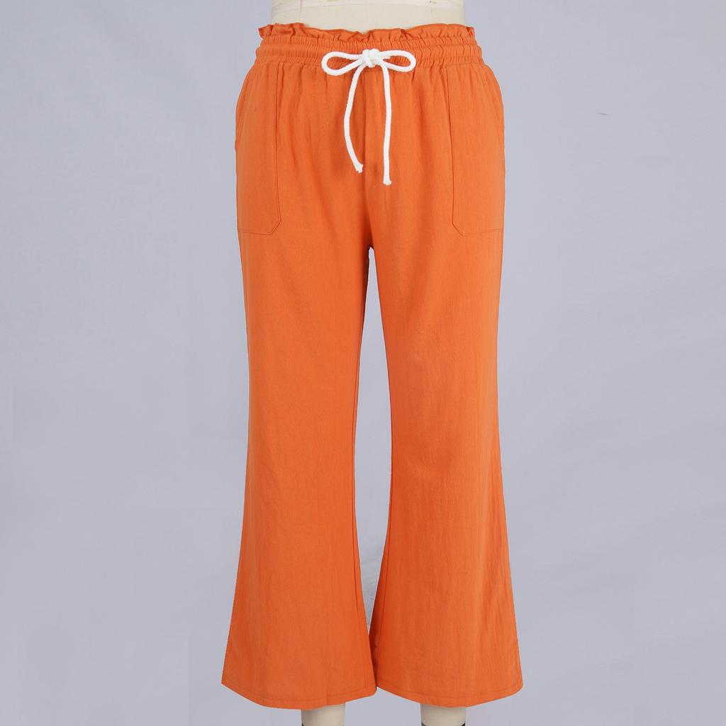New Soft Cotton And Linen Women's Pants Solid Color Lace-Up Loose Casual Wide-Leg Trousers