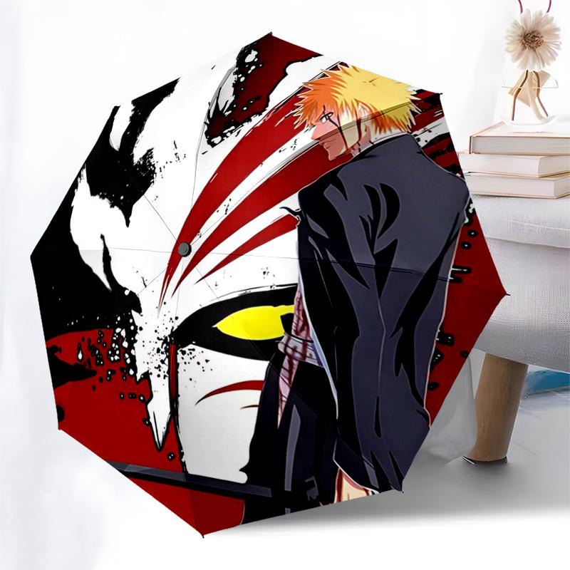 

1pc Bleach Ichigo Kurosaki Soul Reaper Mask Auto-Folding Umbrella - Portable 3-Fold Design, 8-Bone Iron Frame Outdoor Umbrella, Perfect Gift for Fans,