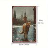 Vintage Russian Red Square Snow Cat Metal Sign - 8x12 Inch 2D Wall Decor for Home Office Bedroom Gift