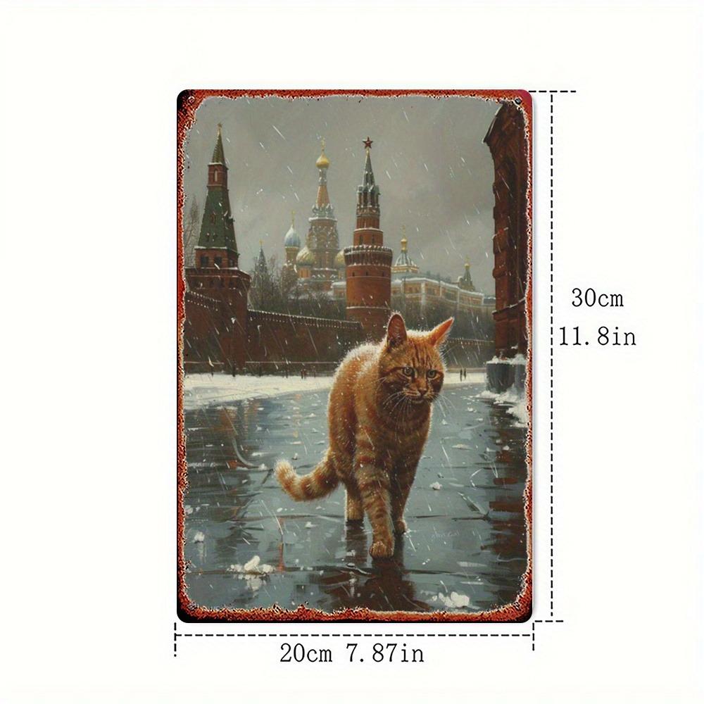 

Винтажная русская Красная площадь Снежный кот Металлическая табличка - 8x12 дюймов 2D Настенный декор для дома Офиса Спальни Подарок 20x30cm（7.8x11.8inch）