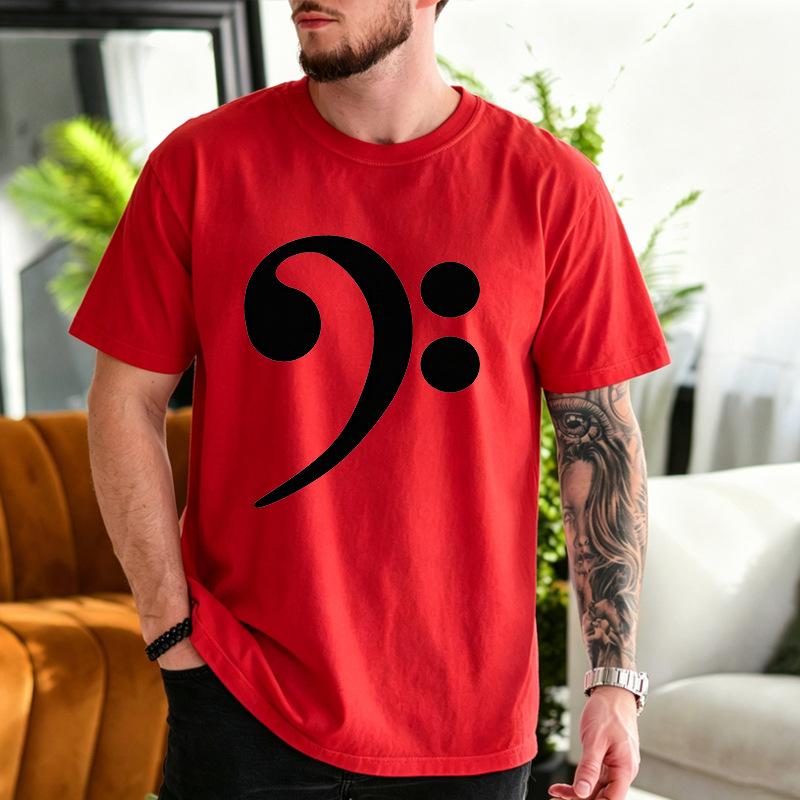 Music Bass Clef Print Modal Tshirt European Size Casual Loose Round Neck Short Sleeve Top For Unisex