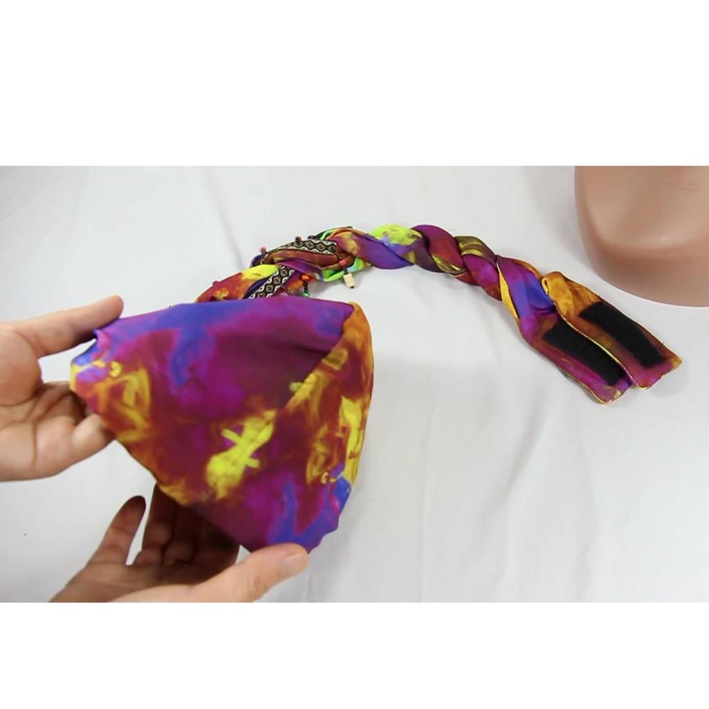 Colorful Beaded Headscarf Cap With Prickly Hair Sticker, Adjustable Pullover Cap, Printed Tail Cap, High Elasticity