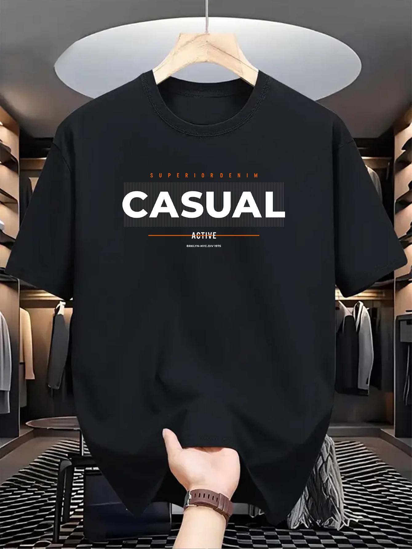 Men S Casual Crew Neck T-Shirt with  Never Gives Up  Print S