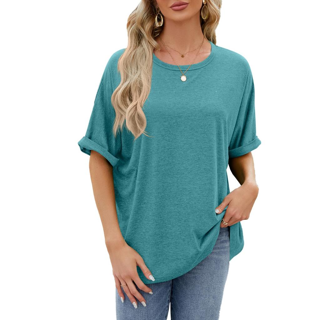 Spring Summer New Women's Solid Color Crew Neck Loose Short Sleeve T-shirt Top