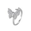 Silver Butterfly Open Diamond Ring Adjustable Korean Style Zircon Fashion Women's Ring Rotating Jewelry Peaceful Spring New Model