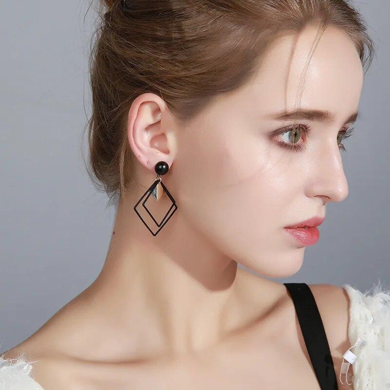 Non Pierced Temperament Long Matte Square Pendant Clip On Earrings Sequins Geometric Ear Clips Female Elegant Oorbellen Brincos