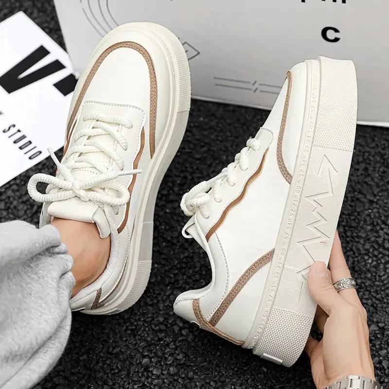 Men's Sneakers Fashion Skateboard Shoes Light Leather Casual Shoes for Men Lace Up Vulcanize Shoes Platform Shoe Tenis Masculino