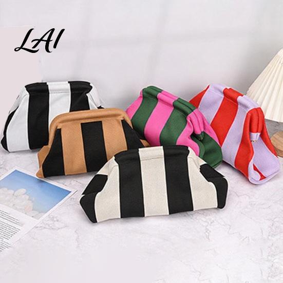 Evening Dumpling Bag Women Woven Striped Clutch Purse Large Capacity Kiss Lock Quick Access Makeup Pouch Cosmetic Pouch Summer Beach Vacation Purse