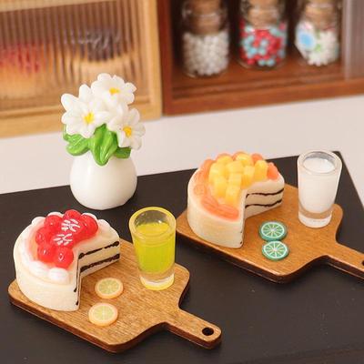 5PCS DIY Decoration Dollhouse Simulation Cake Dessert Milk Juice Set Mini Kitchen Tray Tableware Accessories Kids Toys